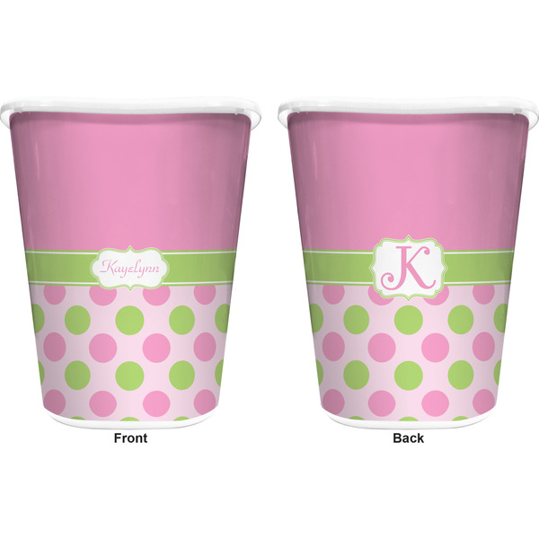 Pink & Green Dots Trash Can White - Front and Back - Apvl