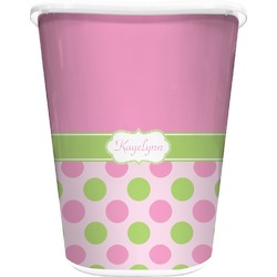 Pink & Green Dots Waste Basket - Single Sided (White) (Personalized)