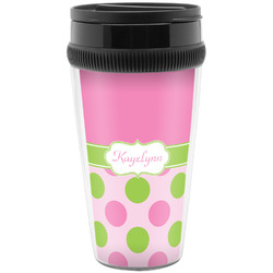 Pink & Green Dots Acrylic Travel Mug without Handle (Personalized)