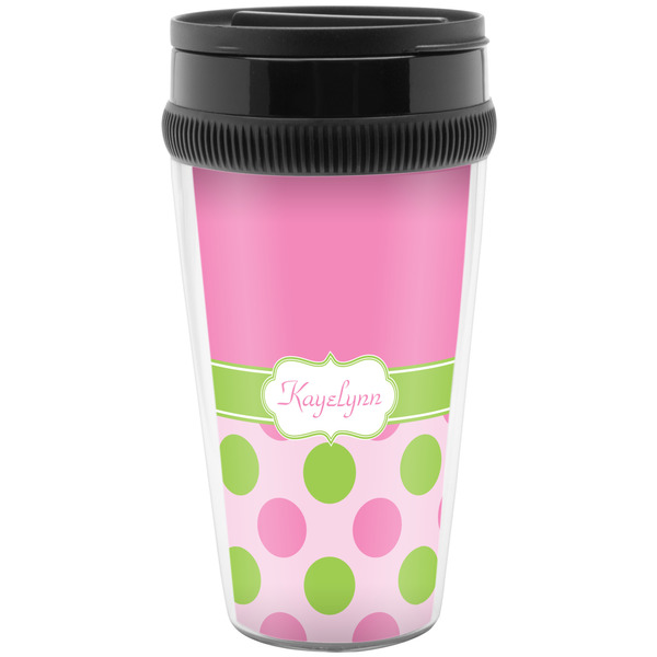 Custom Pink & Green Dots Acrylic Travel Mug without Handle (Personalized)