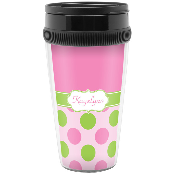 Custom Pink & Green Dots Acrylic Travel Mug without Handle (Personalized)