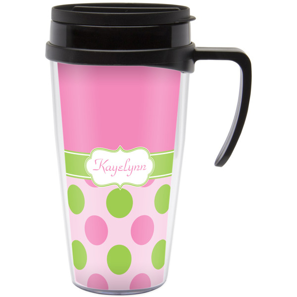 Custom Pink & Green Dots Acrylic Travel Mug with Handle (Personalized)