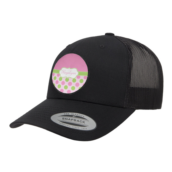 Custom Pink & Green Dots Trucker Hat - Black (Personalized)