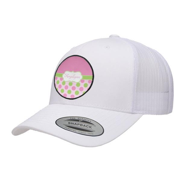 Custom Pink & Green Dots Trucker Hat - White (Personalized)