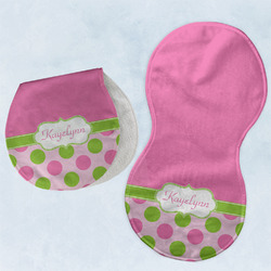 Pink & Green Dots Burp Pads - Velour - Set of 2 w/ Name or Text