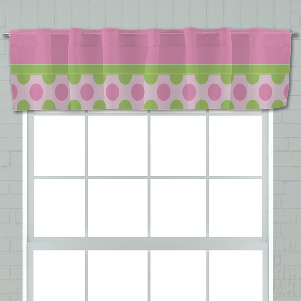 Pink & Green Dots Valance - Closeup on window