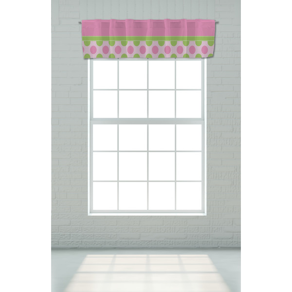 Pink & Green Dots Valance - On window