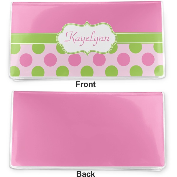 Pink & Green Dots Vinyl Check Book Cover - Front and Back