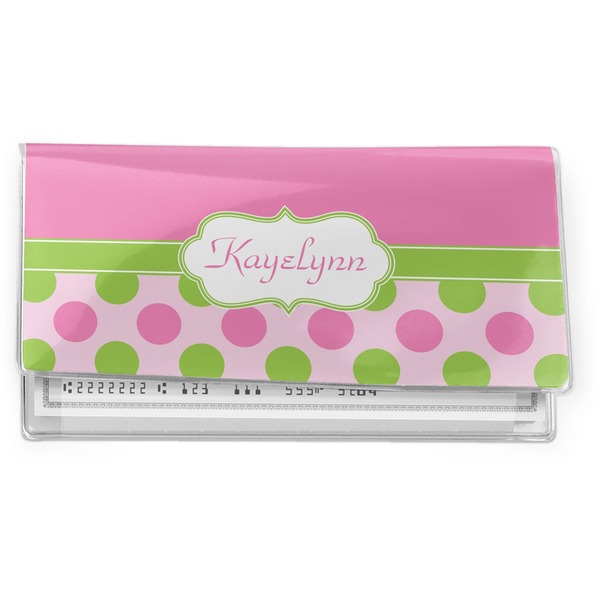 Custom Pink & Green Dots Vinyl Checkbook Cover (Personalized)