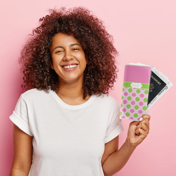 Pink & Green Dots Vinyl Document Holder - LIFESTYLE