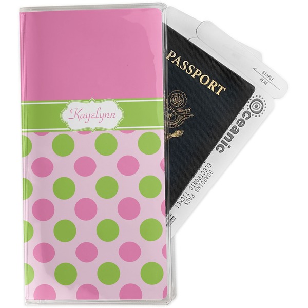 Custom Pink & Green Dots Travel Document Holder
