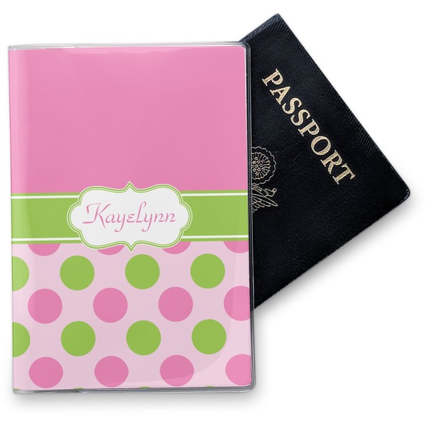 Custom Pink & Green Dots Vinyl Passport Holder (Personalized)