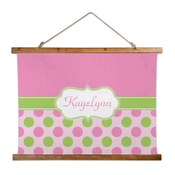 Custom Pink & Green Dots Wall Hanging Tapestry - Wide (Personalized)