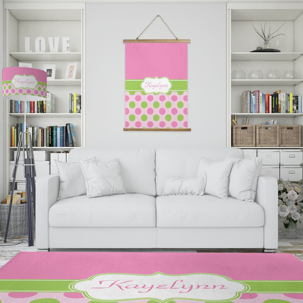 Pink & Green Dots Wall Hanging Tapestry - Portrait - IN CONTEXT