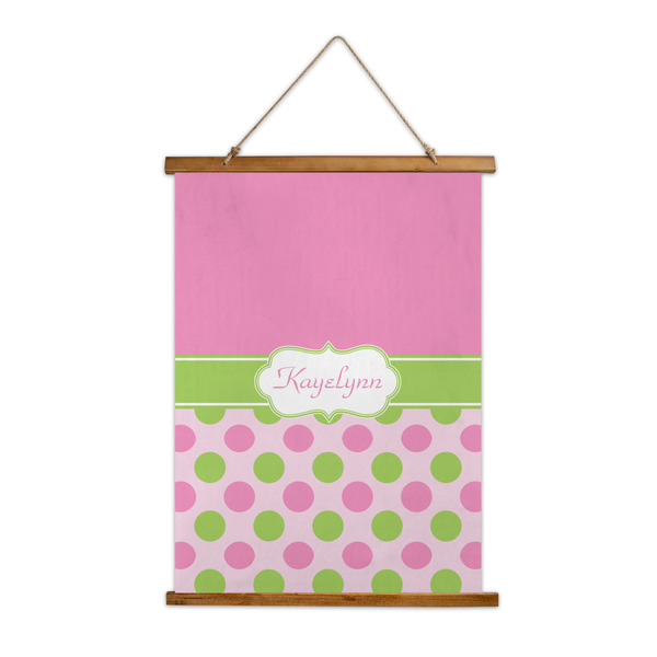 Custom Pink & Green Dots Wall Hanging Tapestry - Tall (Personalized)