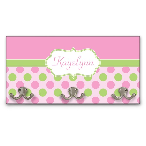 Custom Pink & Green Dots Wall Mounted Coat Rack (Personalized)