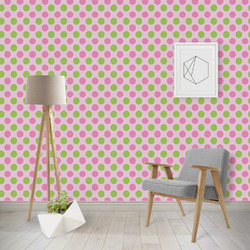 Pink & Green Dots Wallpaper & Surface Covering (Water Activated - Removable)