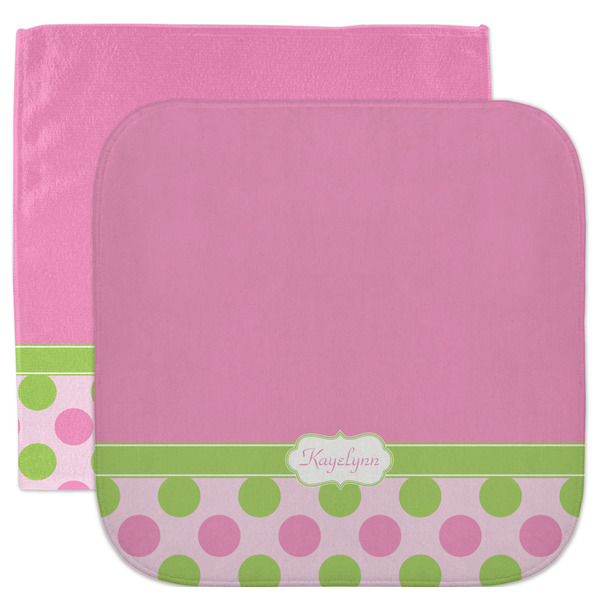 Custom Pink & Green Dots Facecloth / Wash Cloth (Personalized)