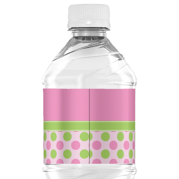 Pink & Green Dots Water Bottle Label - Back View