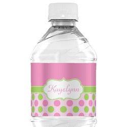 Pink & Green Dots Water Bottle Labels - Custom Sized (Personalized)