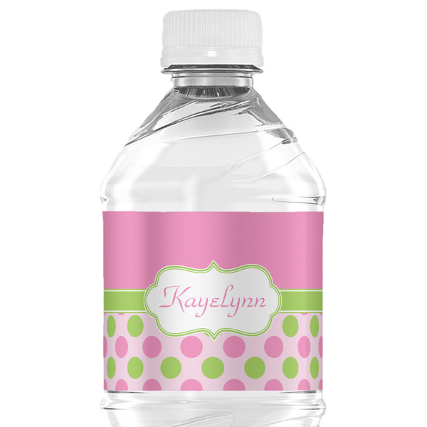 Custom Pink & Green Dots Water Bottle Labels - Custom Sized (Personalized)