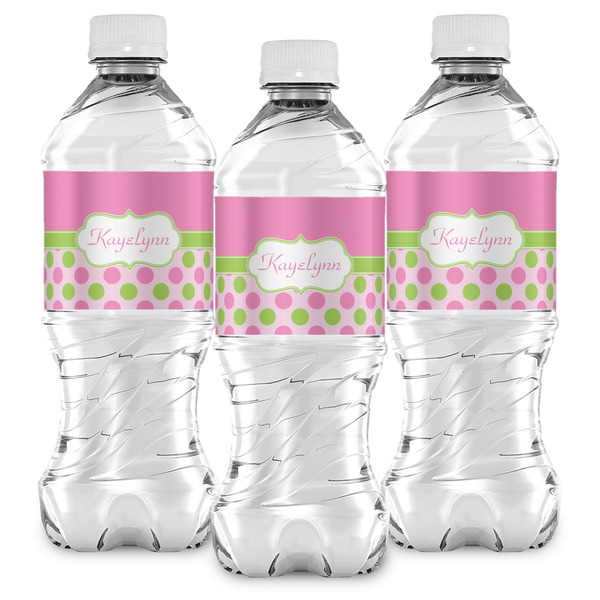 Pink & Green Dots Water Bottle Labels - Front View
