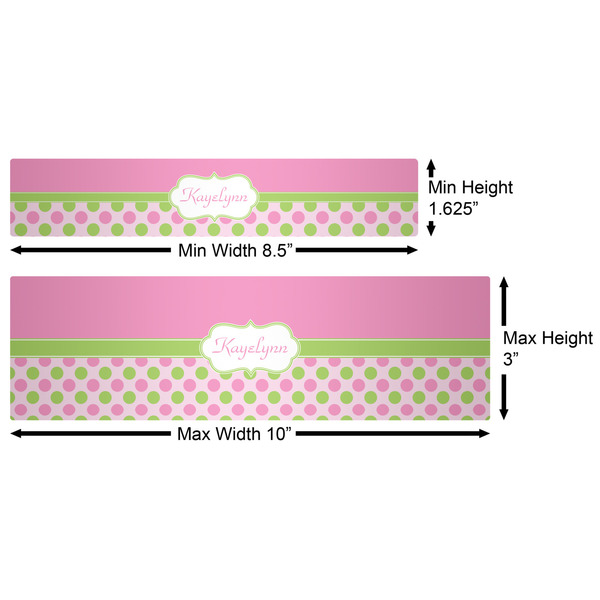 Pink & Green Dots Water Bottle Labels w/ Dimensions