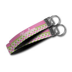 Pink & Green Dots Wristlet Webbing Keychain Fob (Personalized)