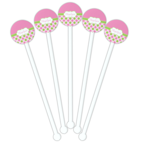 Pink & Green Dots White Plastic 5.5" Stir Stick - Fan View
