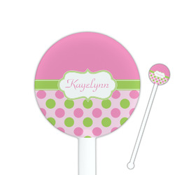Pink & Green Dots 5.5" Round Plastic Stir Sticks - White - Single Sided (Personalized)