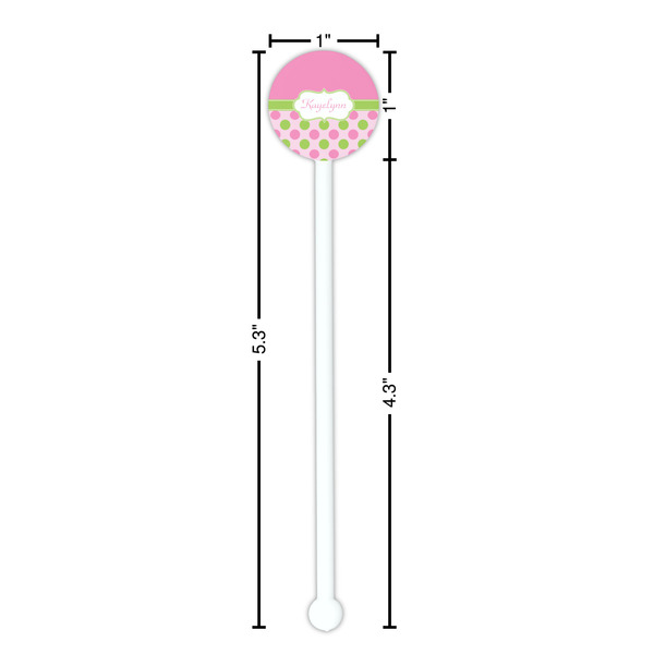 Pink & Green Dots White Plastic 5.5" Stir Stick - Round - Dimensions