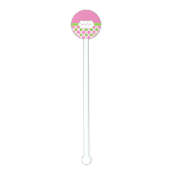 Pink & Green Dots White Plastic 5.5" Stir Stick - Round - Single Stick