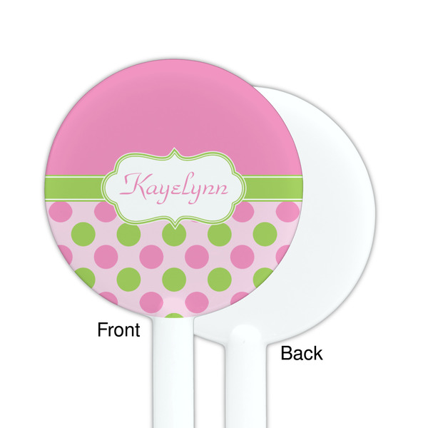 Pink & Green Dots White Plastic 5.5" Stir Stick - Single Sided - Round - Front & Back