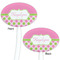Pink & Green Dots White Plastic 7" Stir Stick - Double Sided - Oval - Front & Back
