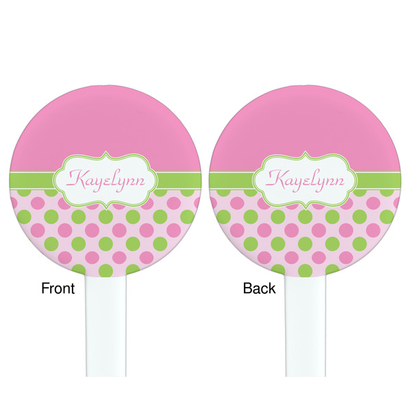 Pink & Green Dots White Plastic 7" Stir Stick - Double Sided - Round - Front & Back