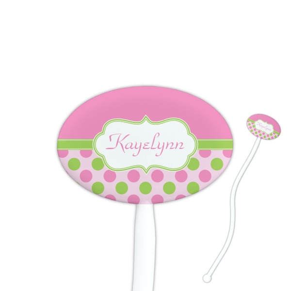 Custom Pink & Green Dots Oval Plastic Stir Sticks (Personalized)
