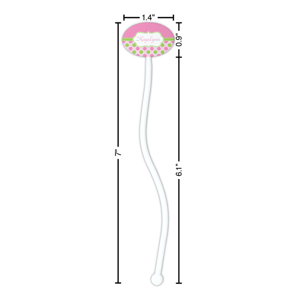 Pink & Green Dots White Plastic 7" Stir Stick - Oval - Dimensions