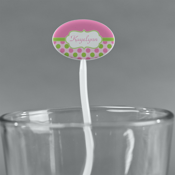 Pink & Green Dots White Plastic 7" Stir Stick - Oval - Main