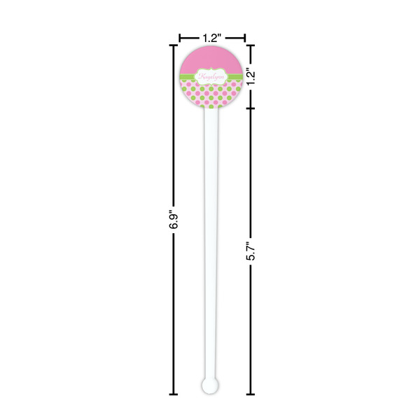 Pink & Green Dots White Plastic 7" Stir Stick - Round - Dimensions