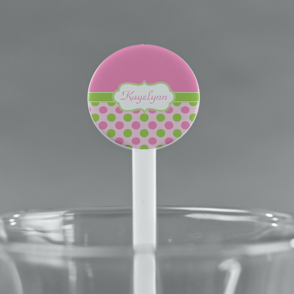 Pink & Green Dots White Plastic 7" Stir Stick - Round - Main