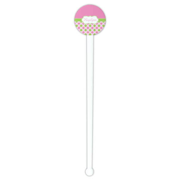 Pink & Green Dots White Plastic 7" Stir Stick - Round - Single Stick