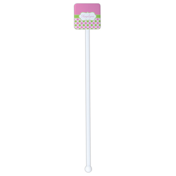 Pink & Green Dots White Plastic Stir Stick - Double Sided - Square - Single Stick