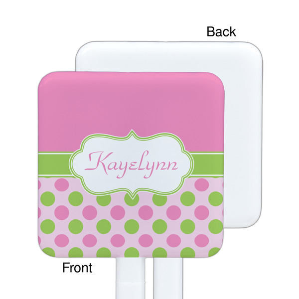Pink & Green Dots White Plastic Stir Stick - Single Sided - Square - Approval