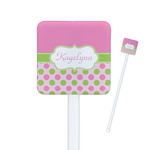 Pink & Green Dots Square Plastic Stir Sticks - Double Sided (Personalized)