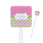 Pink & Green Dots Square Plastic Stir Sticks (Personalized)