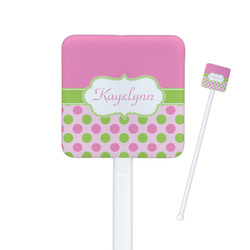 Pink & Green Dots Square Plastic Stir Sticks - Double Sided (Personalized)