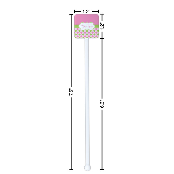 Pink & Green Dots White Plastic Stir Stick - Square - Dimensions