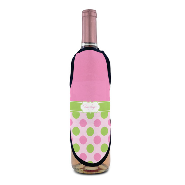Pink & Green Dots Wine Bottle Apron - IN CONTEXT