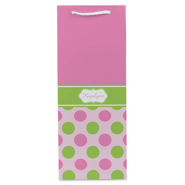 Pink & Green Dots Wine Gift Bag - Gloss - Front
