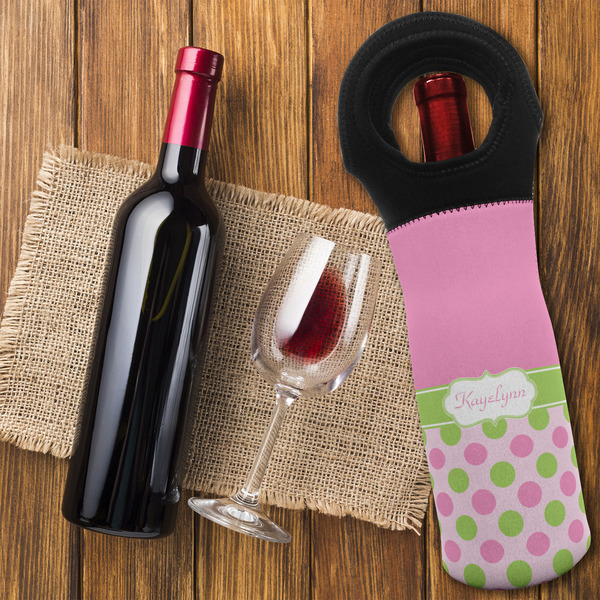 Pink & Green Dots Wine Tote Bag - FLATLAY